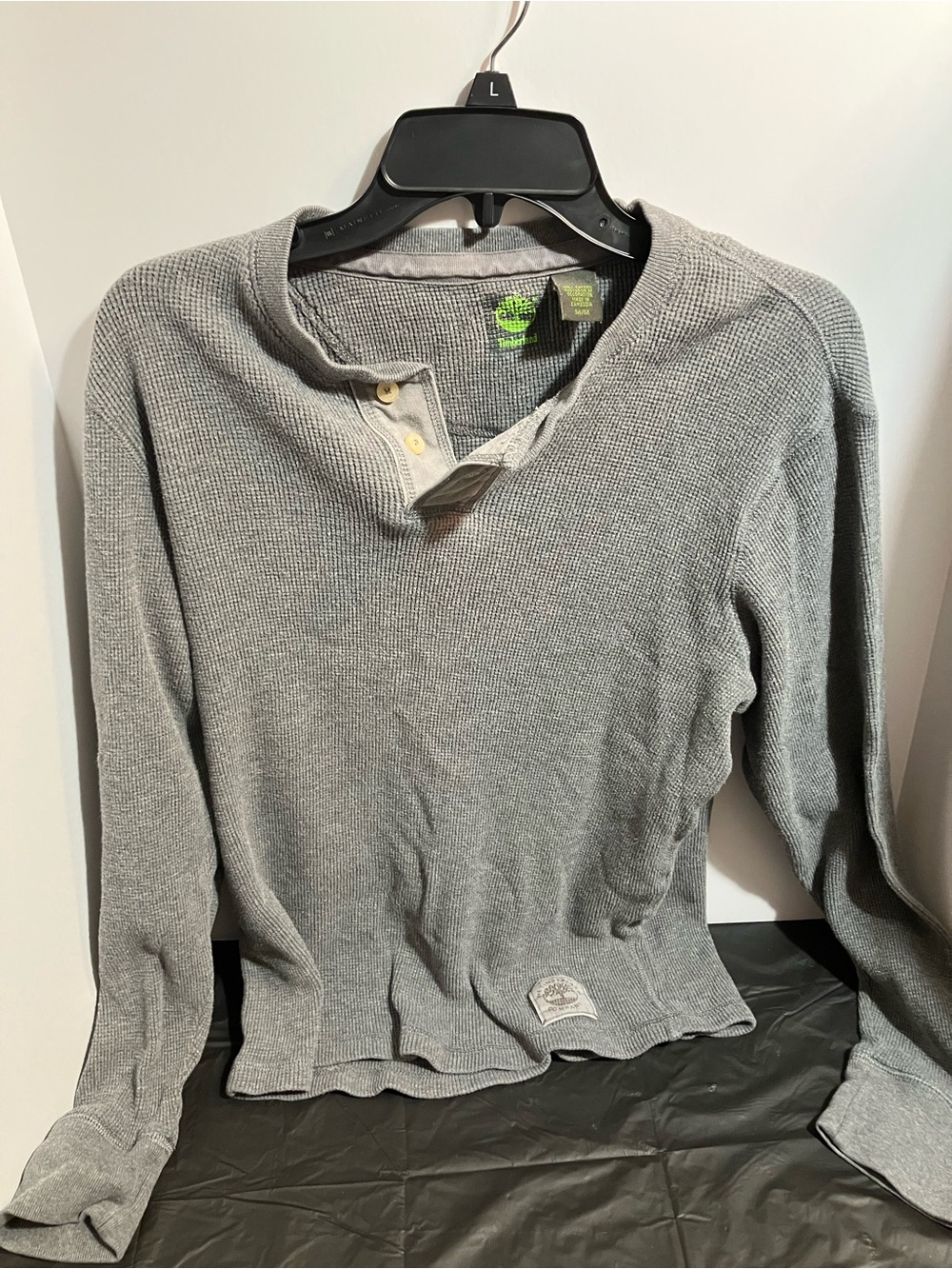 Timberland Gray Waffle-Knit Henley Pullover